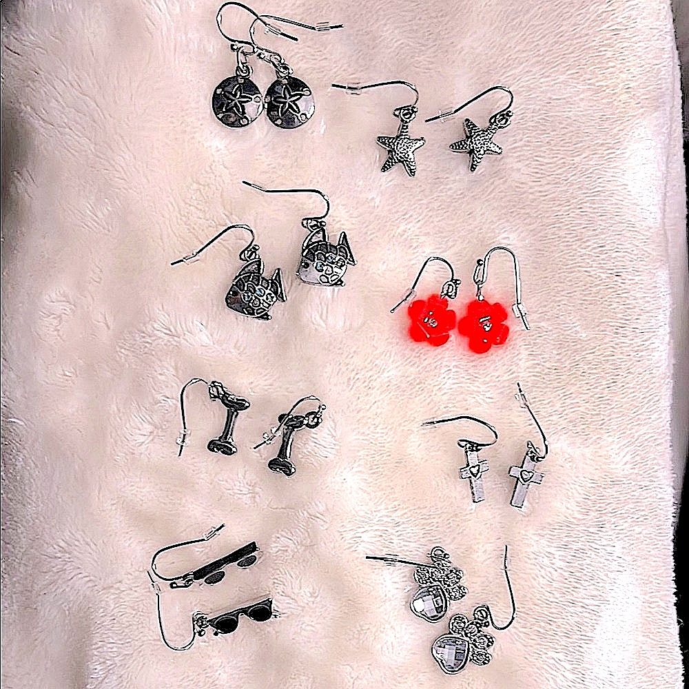 NWOT 🌸🐠🦴🕶️🐾 BUNDLE OF 8 PAIRS ASSORTED UNSTAMPED STERLING SILVER DANGLE EARRINGS